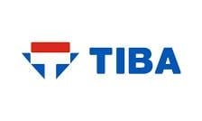 TIBA logo with red and blue geometric design featuring triangular shapes