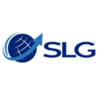 SLG logo featuring a blue globe with an upward arrow and SLG text