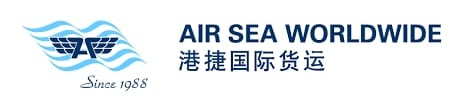 Air Sea Worldwide logo with blue wave design and Chinese characters, established 1988